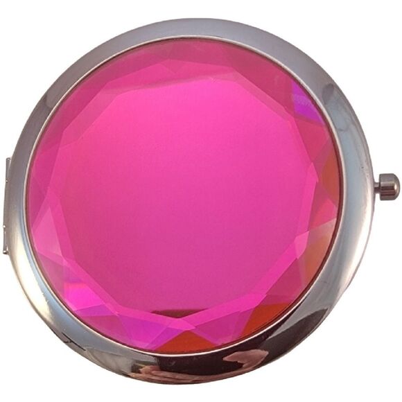 Compact Hot Pink Faceted Crystal Travel Mirror - New! - Picture 4 of 7